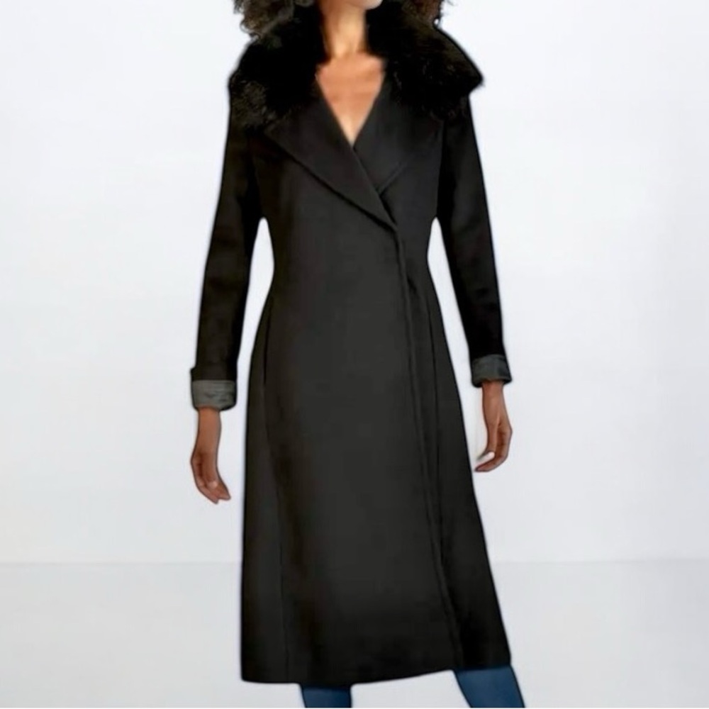 Cole Haan Signature Slick Wrap Coat with Faux Fur Trim